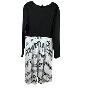 Womens Rockabilly Rocker Black White Colorblock Midi Dress XL Music Stretch